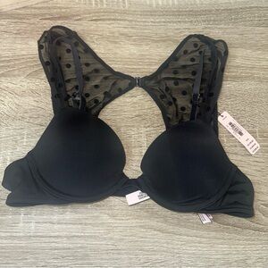 NWT Victoria's Secret Padded Plunge bra black w/ a mesh polka dot back Size 32A